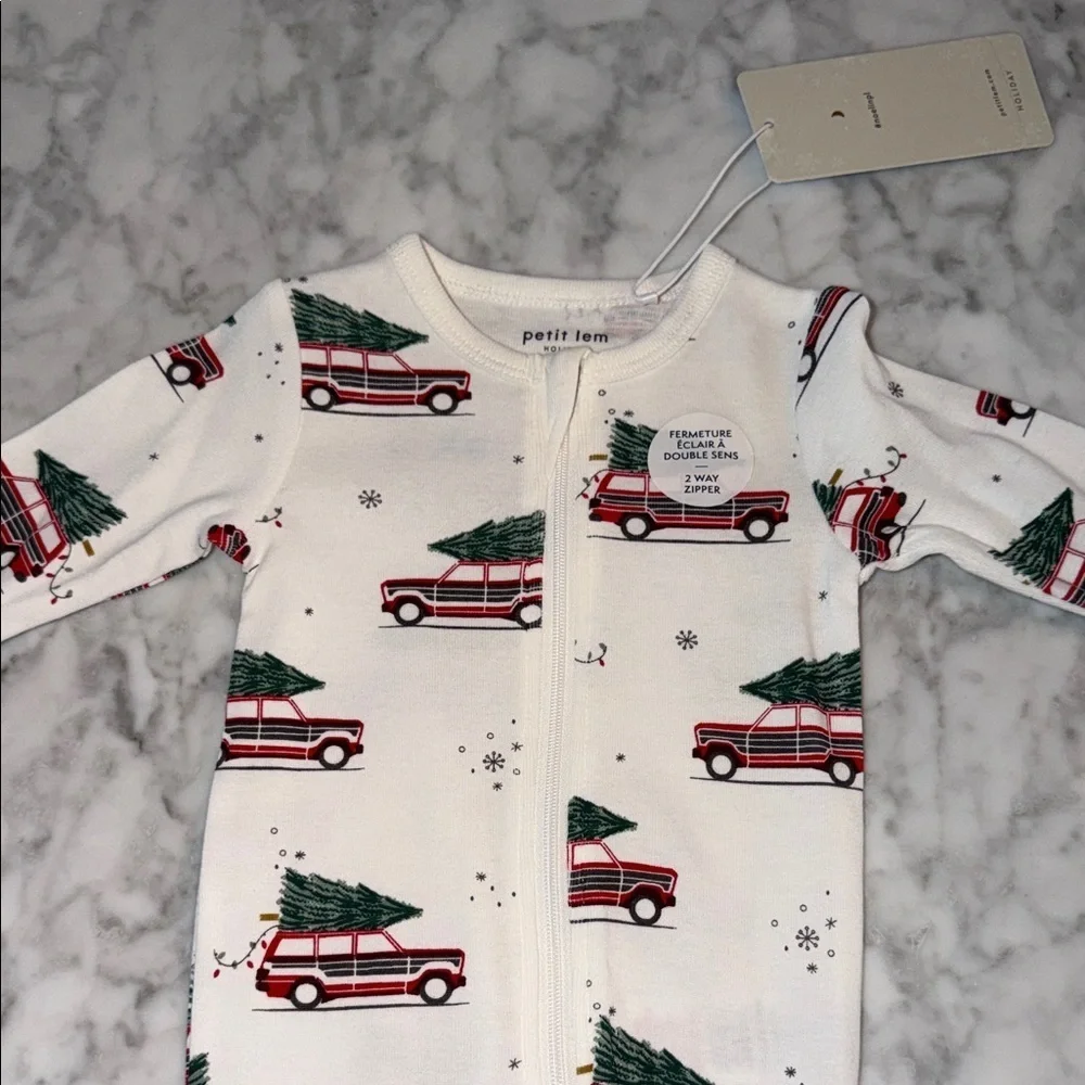 NWT Petit Lem White & Red Footie with Car and Tree Print